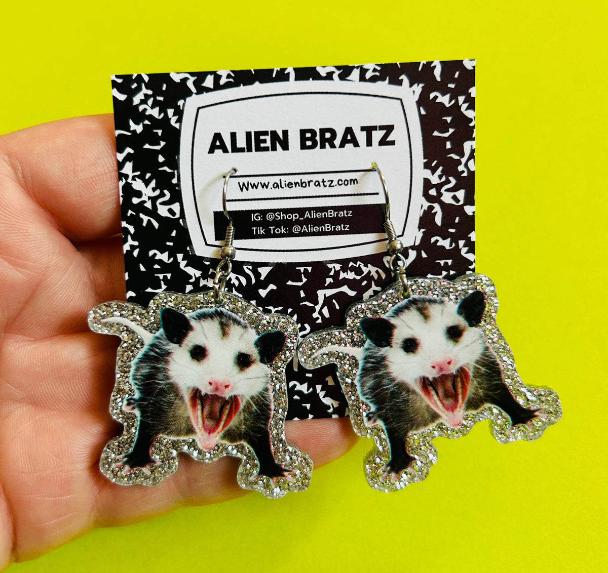 Possum Earrings Weird Earrings Glittery Earrings Gift Idea
