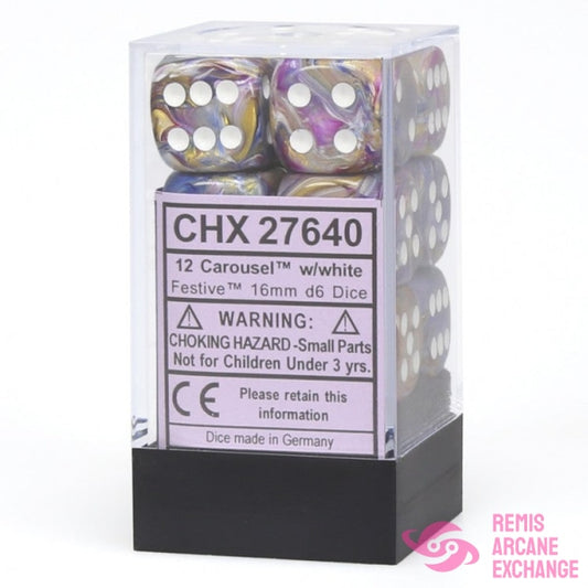 Festive: 16Mm D6 Carousel/White Dice Block (12 Dice) Accessories