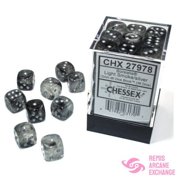 Borealis: 12Mm D6 Light Smoke/Silver Luminary Dice Block (36 Dice) Accessories