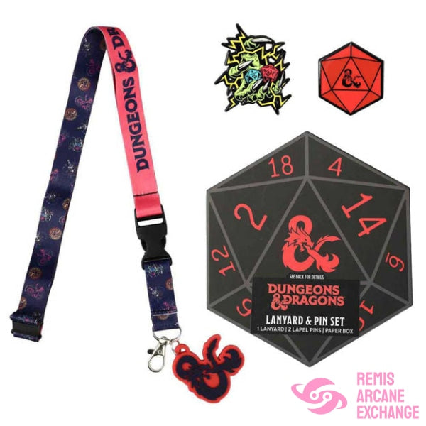 D&D Lapel Pins & Lanyard Dice Box Set