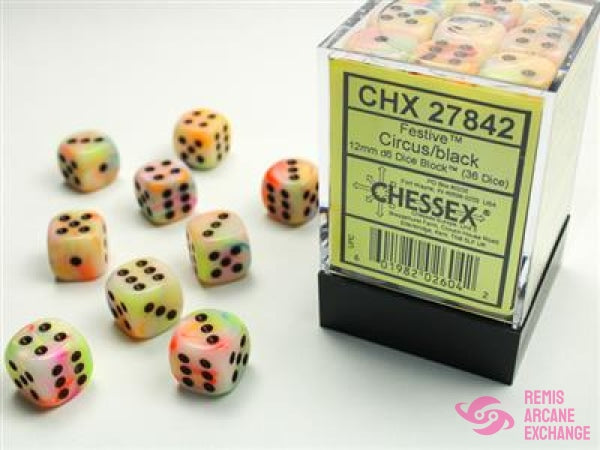 Festive: 12Mm D6 Circus/Black Dice Block (36 Dice) Accessories