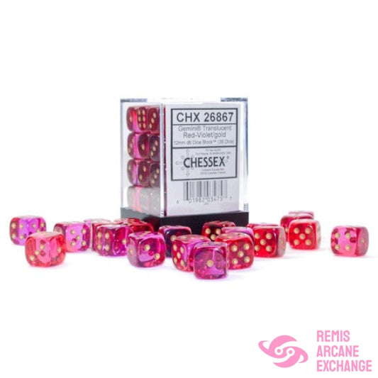 Gemini: 12Mm D6 Translucent Red-Violet / Gold Dice Block (36 Dice) Accessories