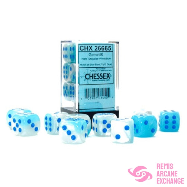 Gemini: 16Mm D6 Pearl Turquise White/Blue Luminary Dice Block (12 Dice) Accessories