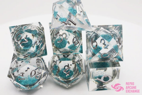 Liquid Core Sharp Edge 7 Dice Set - Sky Blue
