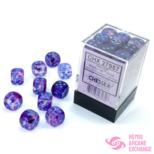Nebula: 12Mm D6 Nocturnal / Blue Luminary Dice Block (36 Dice) Accessories