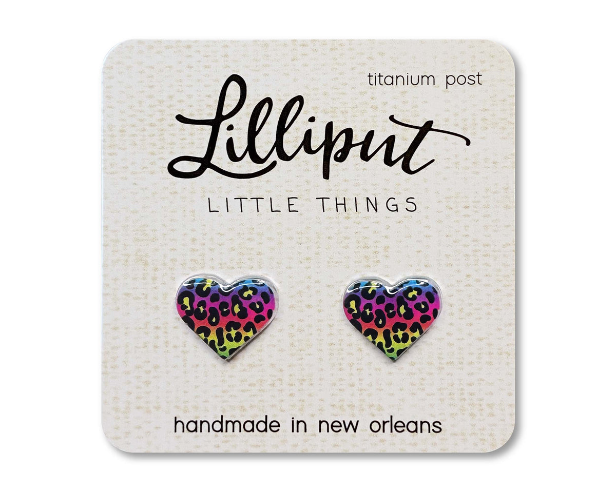 Neon Leopard Heart Earrings // Retro Rainbow