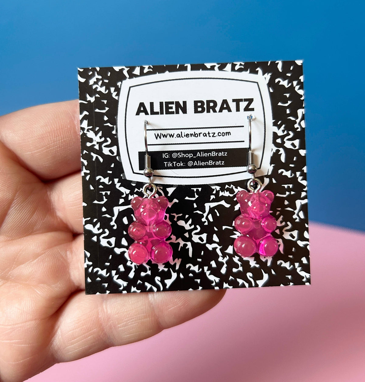 Bear Earrings Funky Earrings Resin Earrings Kawaii Earrings: Pink