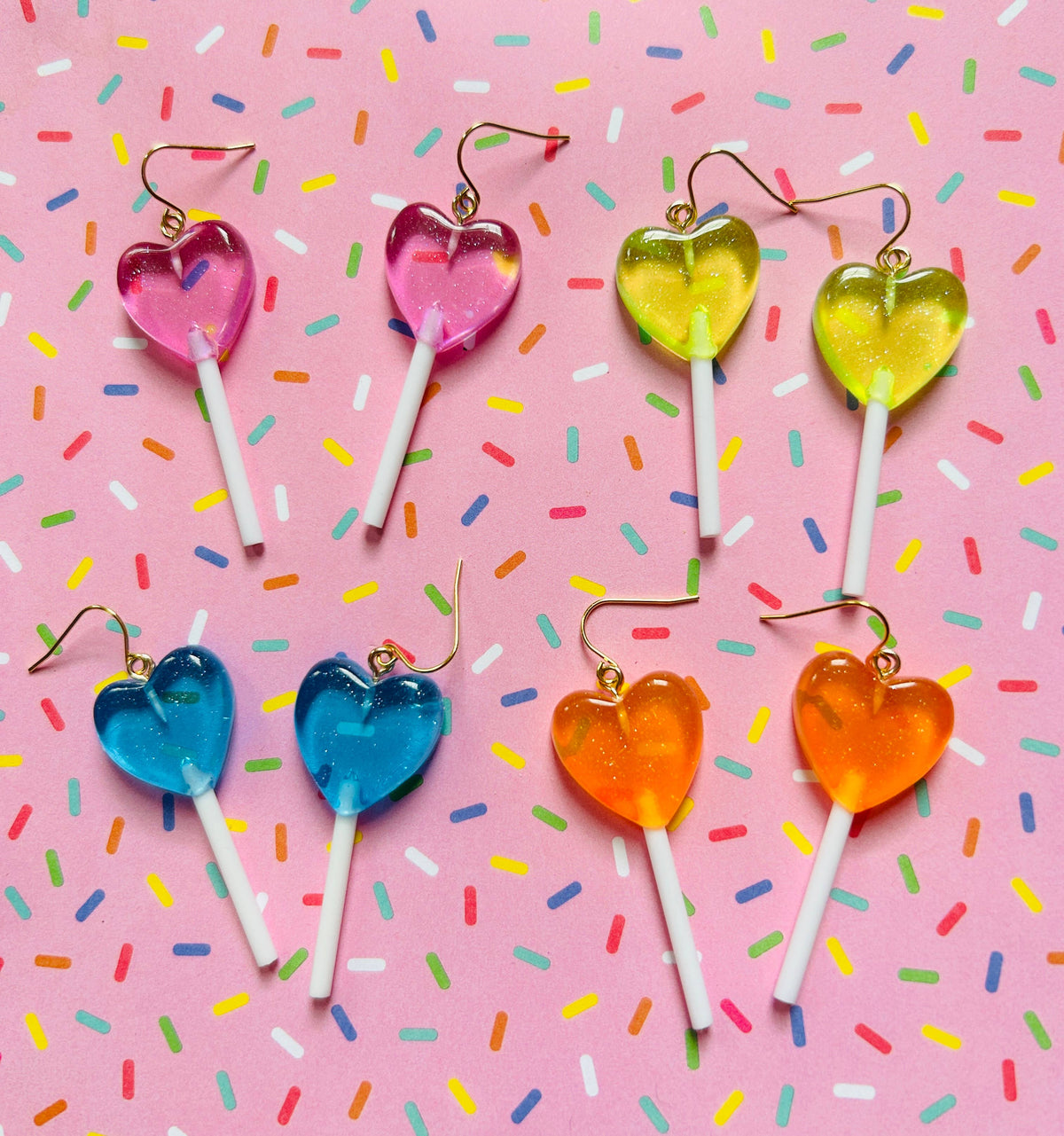 Glittery Heart Lollipop Earrings Kawaii Earrings Funky: Blue