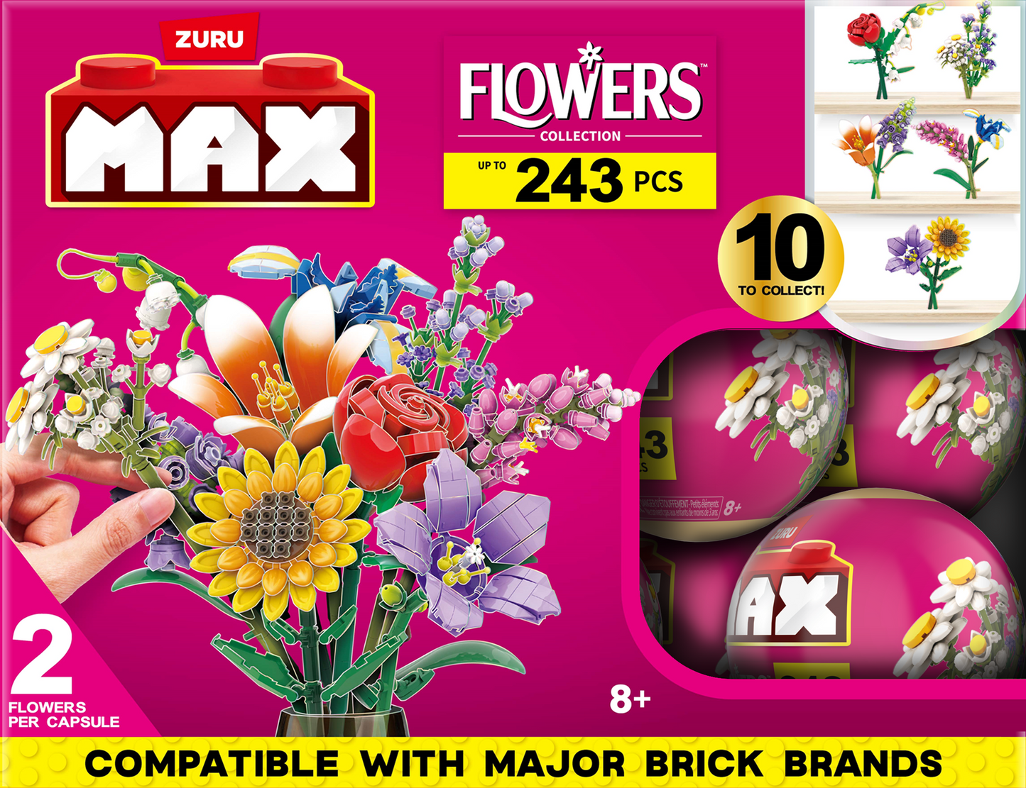 ZURU MAX PREMIUM BRICKS FLOWER CONSTRUCTION- 15 PC PDQ