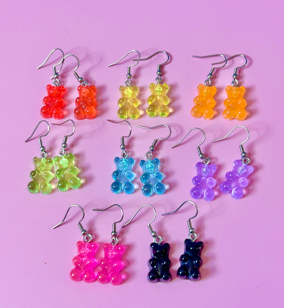 Bear Earrings Funky Earrings Resin Earrings Kawaii Earrings: Pink