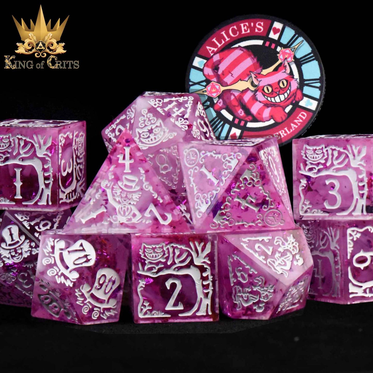 Alice's Wonderland 11 Dice Set with Gift Box (Sharp Edge): Pink