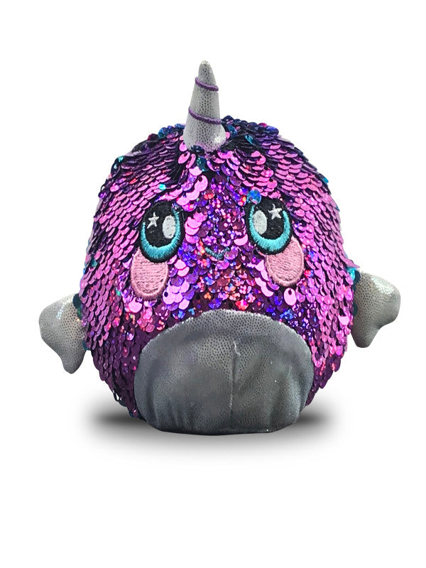 Shelby Sparkle Narwhal, Super-Squishy Foamed Stuffed Animals with two-sided sequins