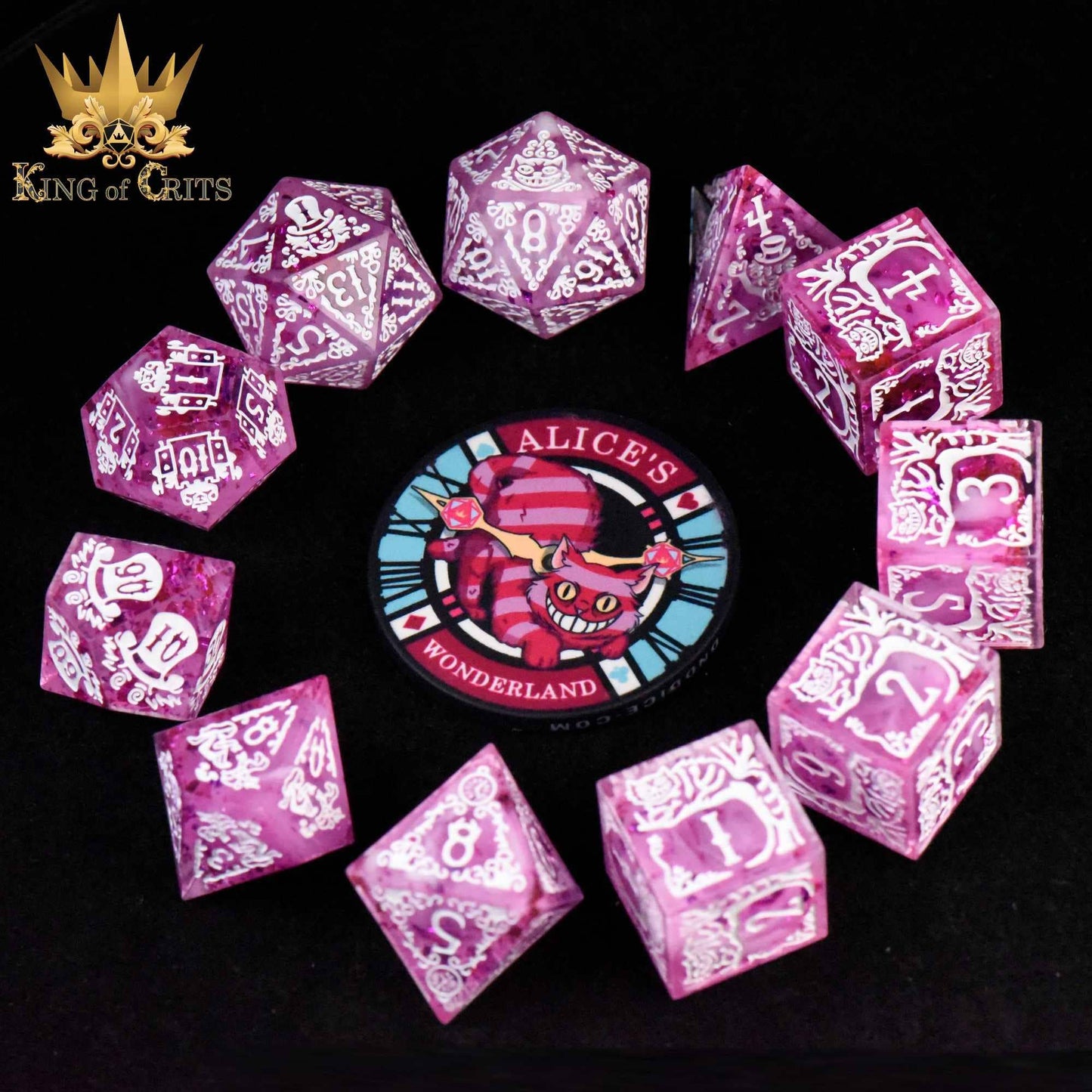 Alice's Wonderland 11 Dice Set with Gift Box (Sharp Edge): Pink