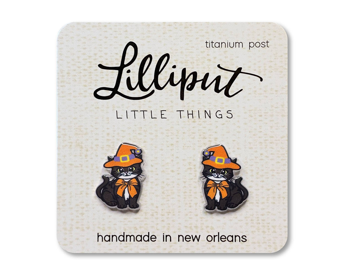 Witchy Halloween Kitty Cat Earrings