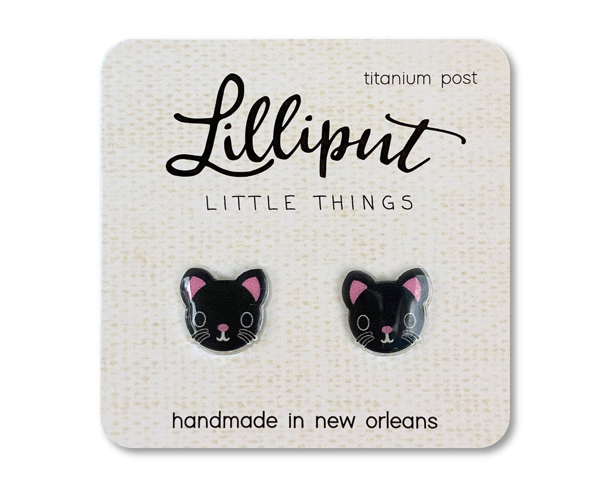 Kitty Cat Earrings : Black
