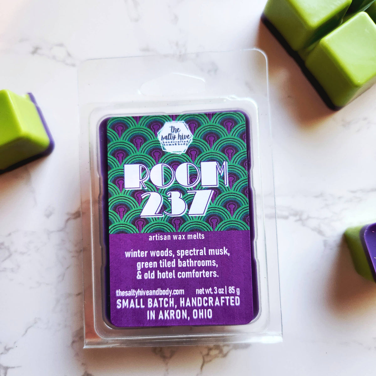 Room 237 horror wax melts, musk, woodsy home fragrance