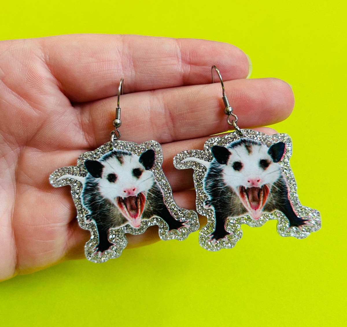Possum Earrings Weird Earrings Glittery Earrings Gift Idea