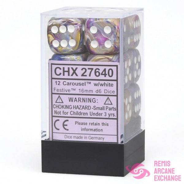 Festive: 16Mm D6 Carousel/White Dice Block (12 Dice) Accessories