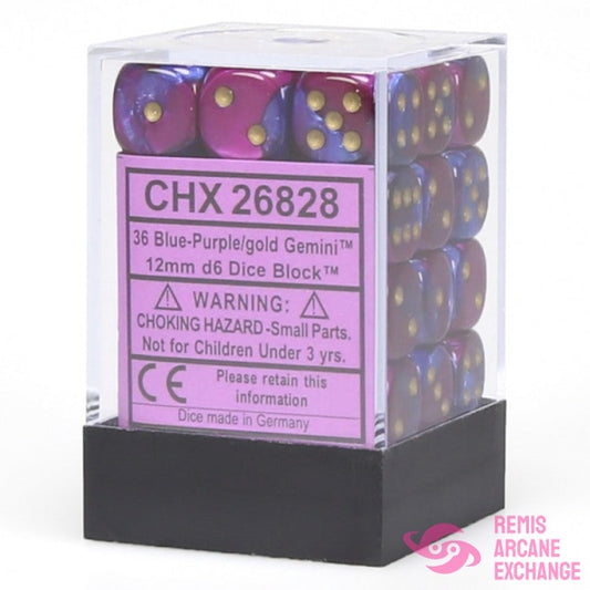 Gemini: 12Mm D6 Blue Purple/Gold Dice Block (36 Dice) Accessories