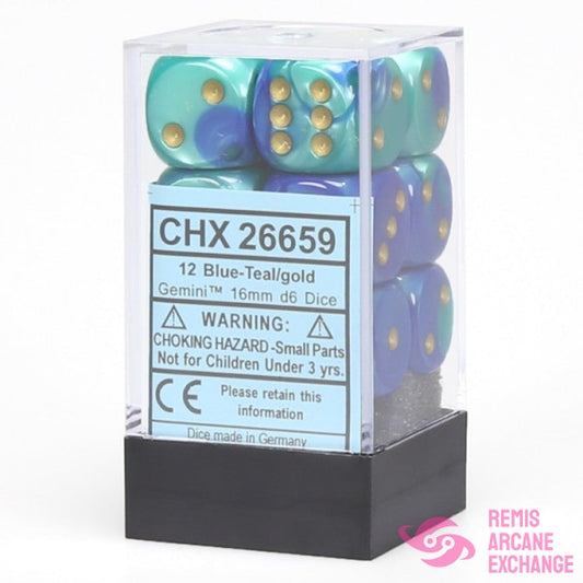 Gemini: 12Mm D6 Blue-Teal/Gold Block (12 Dice) Accessories