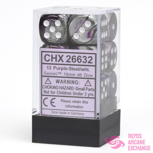 Gemini: 12Mm D6 Purple Steel/White Block (12 Dice) Accessories