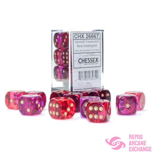 Gemini: 12Mm D6 Trans Red-Violet/Gold Block (12 Dice) Accessories