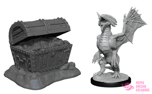 Nolzurs Marvelous Unpainted Miniatures - W13 Bronze Dragon Wyrmling & Pile Of Sea Found Treasure