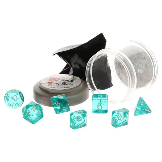 Pizza Dungeon Dice: Lucky Clear Teal with White