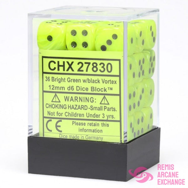 Vortex: 12Mm D6 Bright Green/Black Dice Block (36 Dice) Accessories
