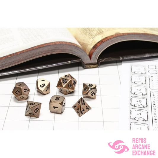 Antique Copper Set Of 7 Metal Dice