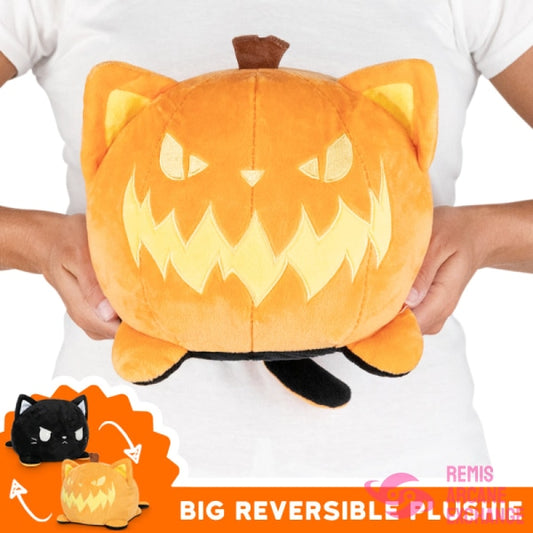 Big Reversible Cat Plush: Jack-O-Lantern & Black/White