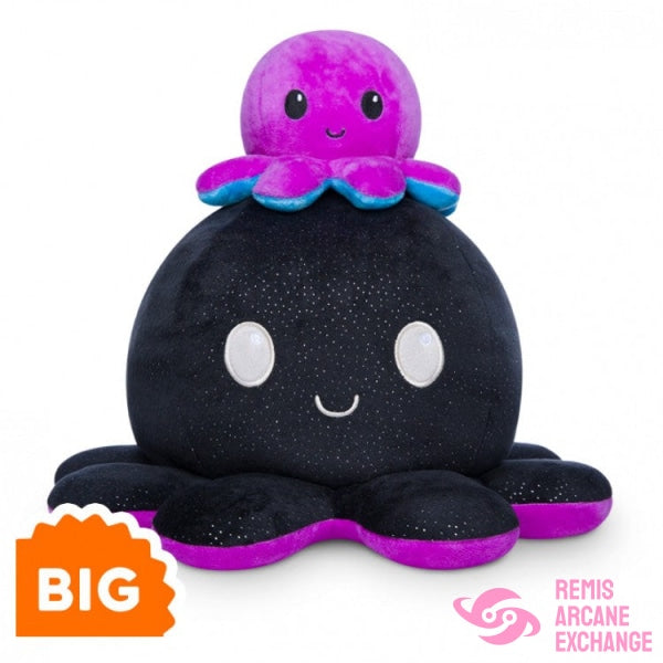 Big Reversible Octopus Plush: Black & Rainbow