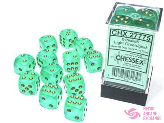 Borealis: 16Mm D6 Light Green/Gold Luminary Dice Block (12 Dice) Accessories