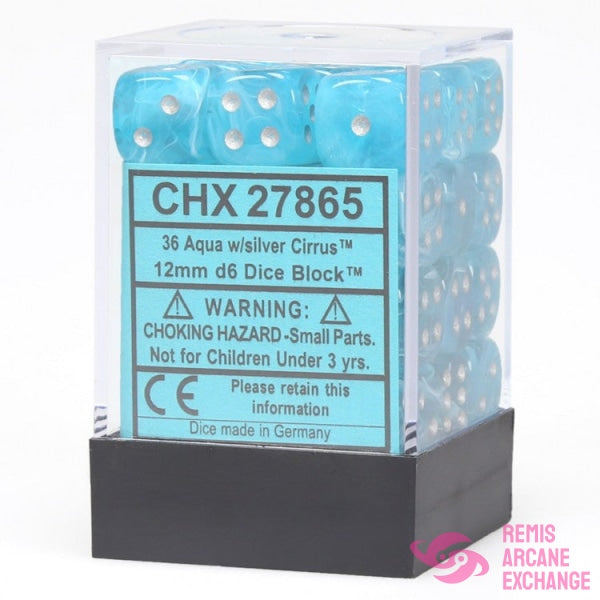Cirrus: 12Mm D6 Aqua / Silver Dice Block (36 Dice) Accessories