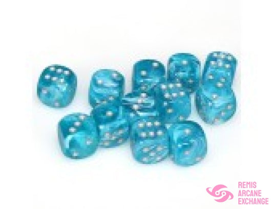 Cirrus: 16Mm D6 Aqua / Silver Dice Block (12 Dice) Accessories