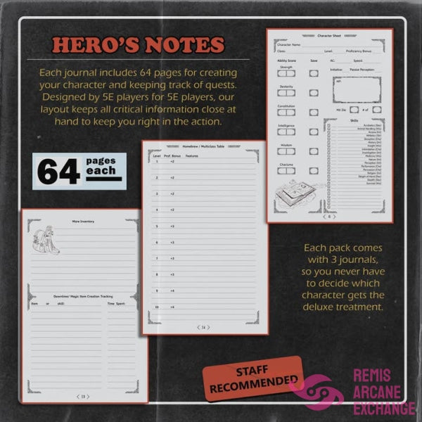 Dungeon Notes D&D 5E Players Journals 3 Pack Role Playing Games