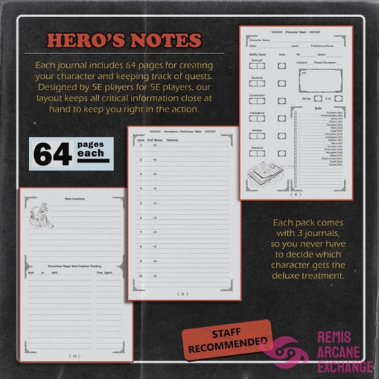 Dungeon Notes D&D 5E Players Journals 3 Pack Role Playing Games