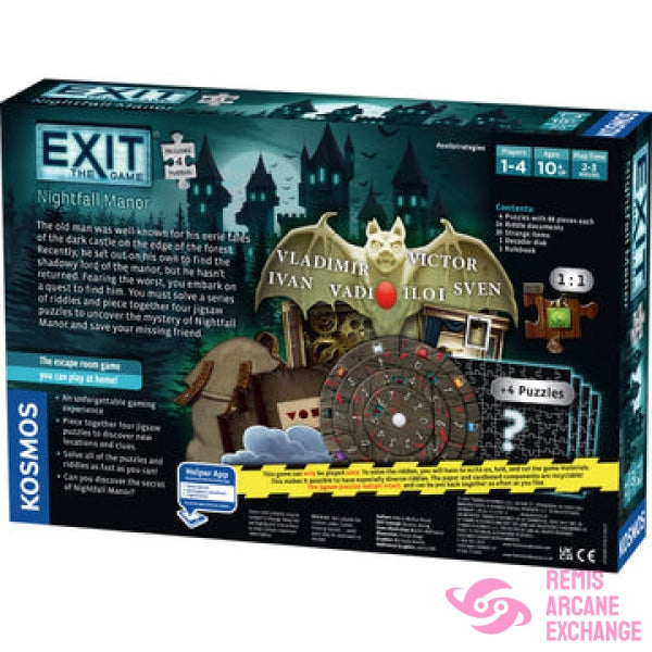 Exit: Nightfall Manor (W/Puzzle) Board Games