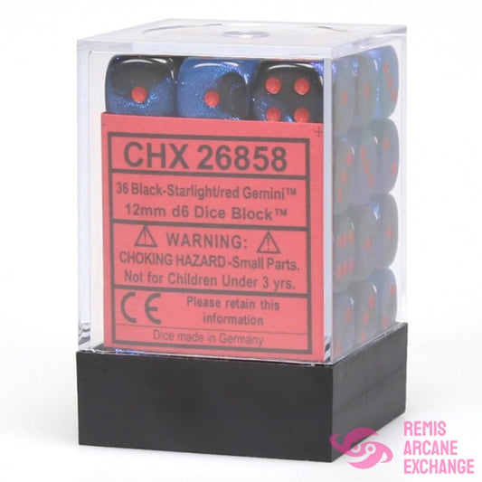 Gemini: 12Mm D6 Black-Starlight/Red Dice Block (36 Dice) Accessories