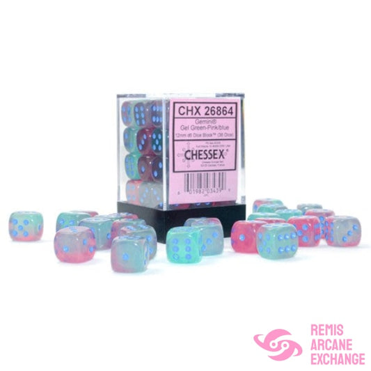 Gemini: 12Mm D6 Green-Pink / Blue Luminary Dice Block (36 Dice) Accessories