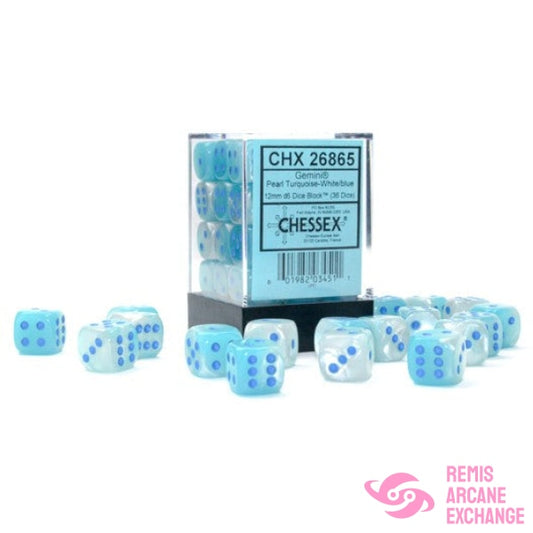 Gemini: 12Mm D6 Pearl Turquoise/Blue Dice Block (36 Dice) Accessories