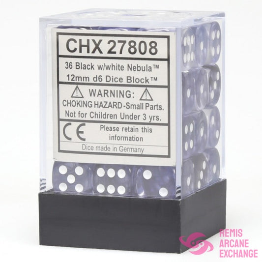 Nebula: 12Mm D6 Black / White Dice Block (36 Dice) Accessories