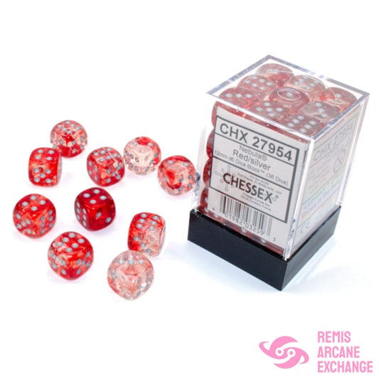 Nebula: 12Mm D6 Red/Silver Luminary Dice Block (36 Dice) Accessories