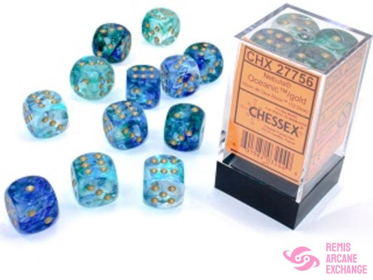 Nebula: 16Mm D6 Oceanic/Gold Luminary Dice Block (12 Dice) Accessories