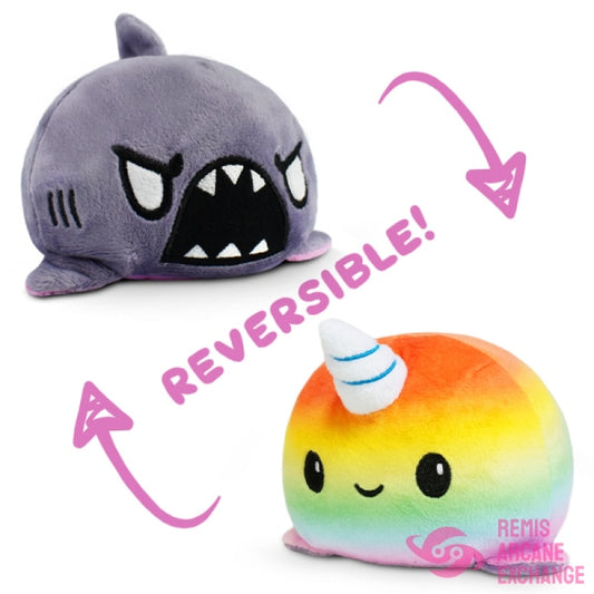 Reversible Narwhal & Shark Plush: Rainbow Gray