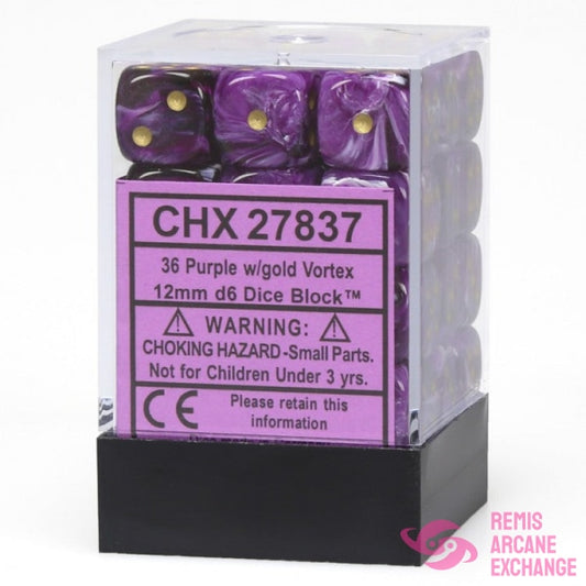 Vortex: 12Mm D6 Purple/Gold Dice Block (36 Dice) Accessories